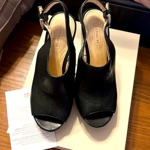 Coach Jade Logo Black w/Wood Wedge Size 5.5 M but will fit size 6M
